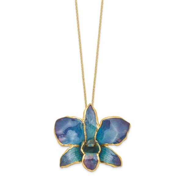 24k Gold Trim lacquer Dipped Real Dendrobium Orchid 20 inch Gold-tone Necklace - Picture 4 of 13